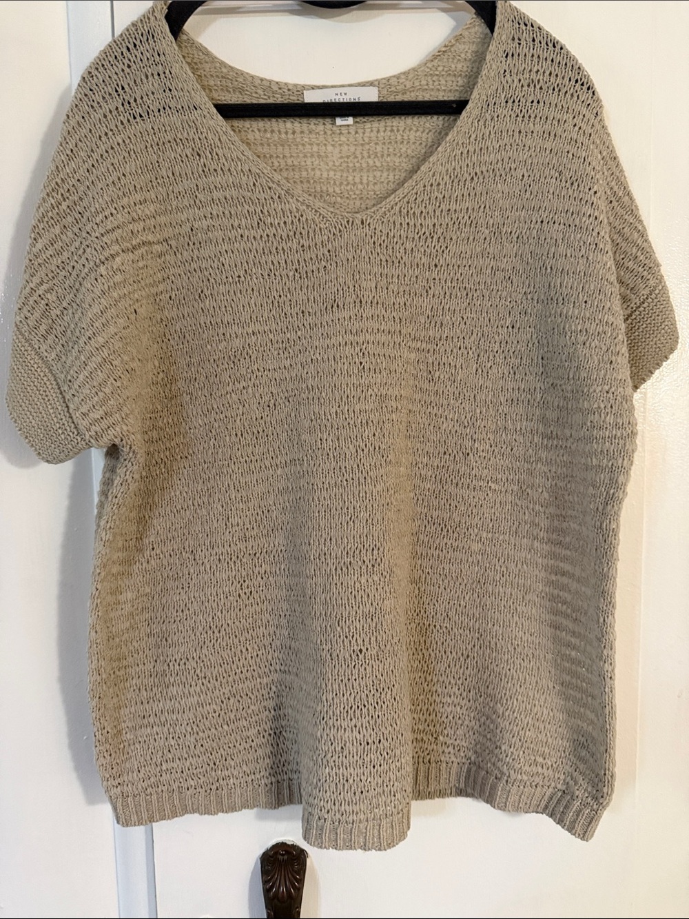 new directions Light Taupe V-Neck Short Sleeve Knit Sweater